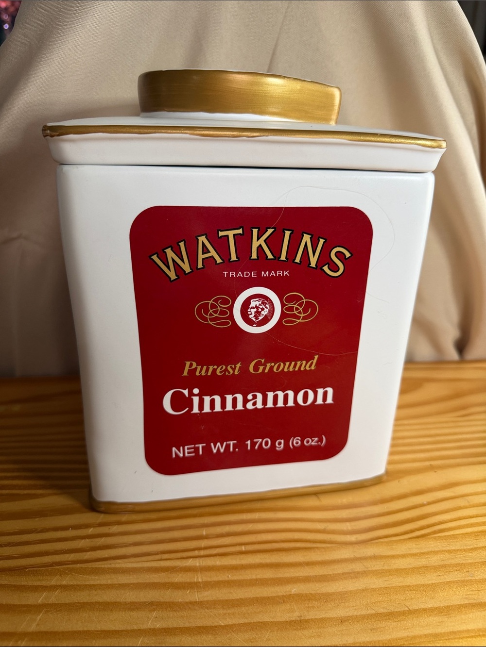 **Vintage Watkins Ceramic Cinnamon Cookie Jar by Sakura (Pristine Condition)**